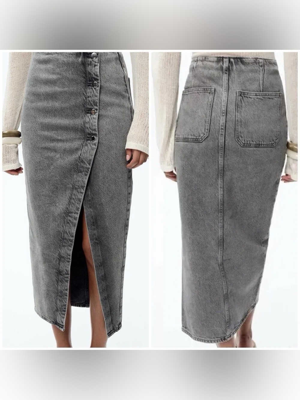 ⭐ ZARA Denim Crossover Midi Skirt in Dark Gray Z1975 XS - Picture 5 of 16